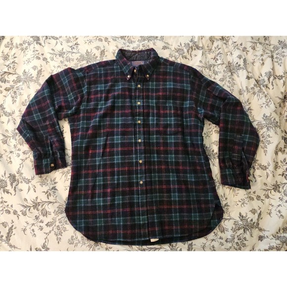 Pendleton Wool Flannel Men's Large Plaid Button Long Sleeve VINTAGE Made In USA - Picture 1 of 10